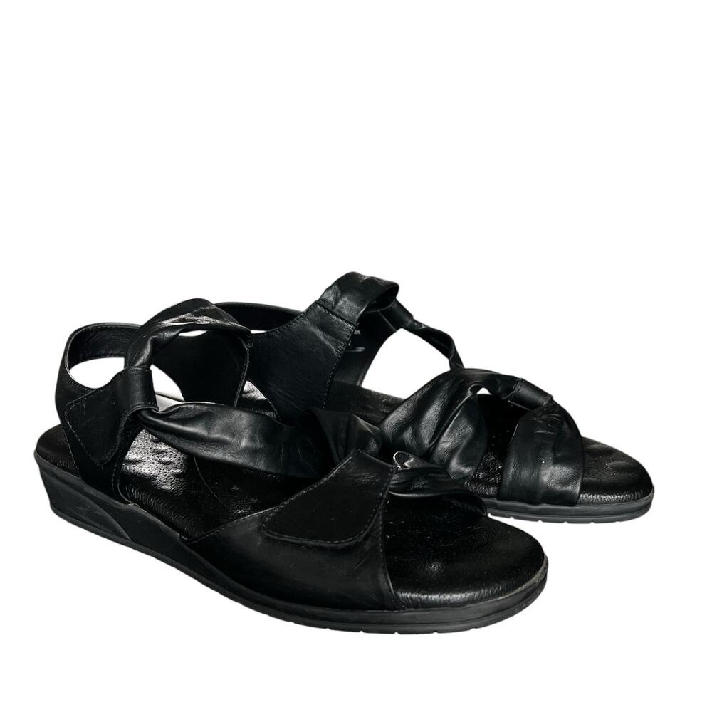 Elites by Walking Cradles Black Leather Valerie Comfort Sandals Size 8 Wide
